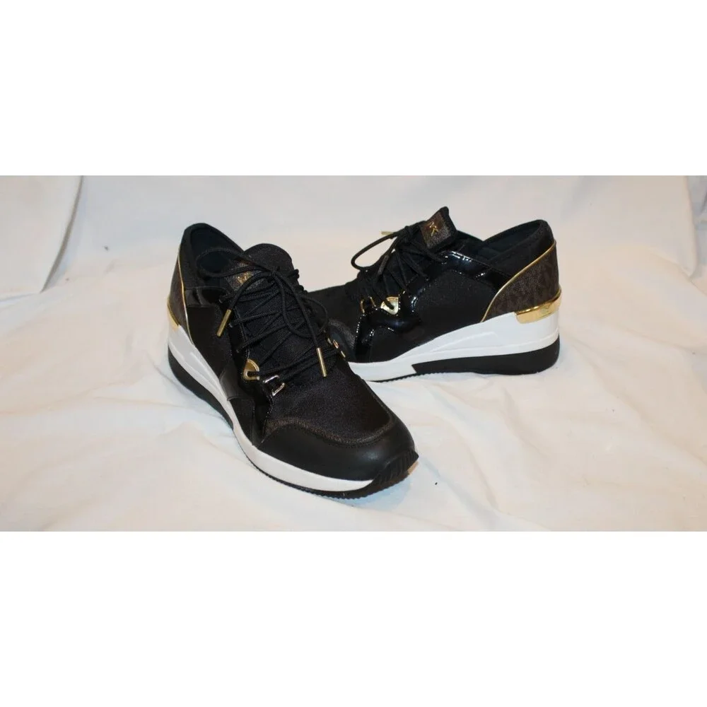 Michael Kors Women's Raina Lace-Up Athletic Shoes Trainer Logo Black NIB SZ 9